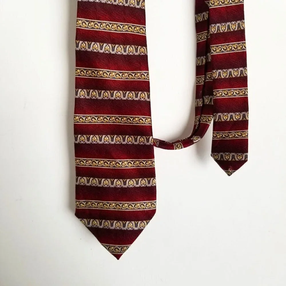 Van Heusen 100% Silk Striped Print Red Gold Tie